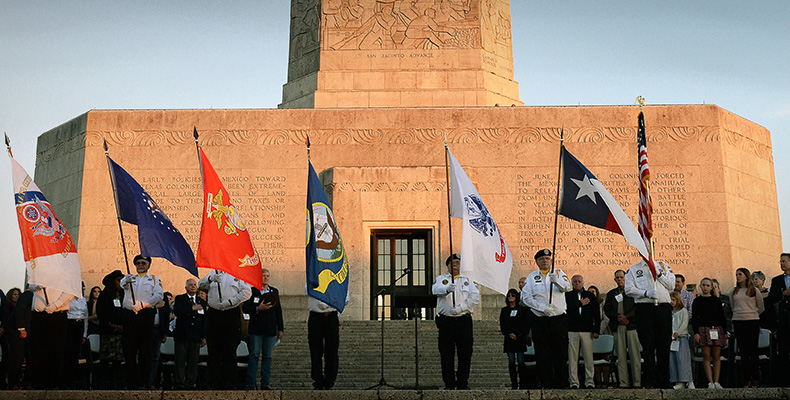 Veterans from all branches of United States Armed Services in a solemn ceremony in from of the San Jacinto Monumnent.