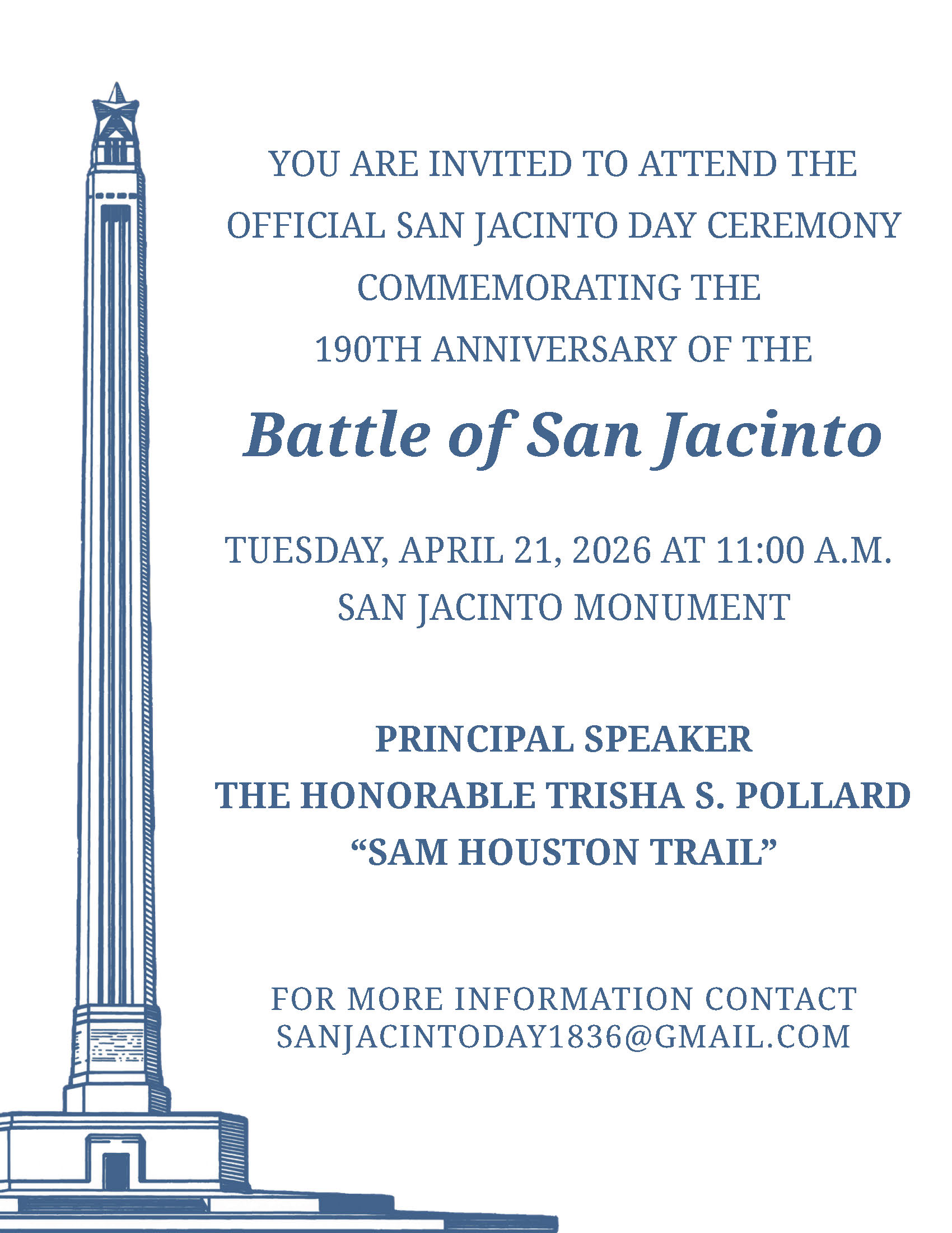 Invitation to the 2026 San Jacinto Day Ceremony