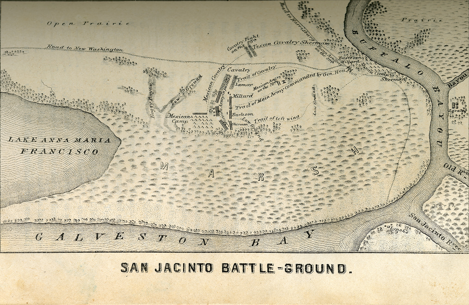Map of San Jacinto Battle-Ground from Yoakum's History of Texas
