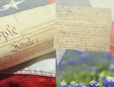 The U.S. and Texas declarations of independence, with flags.