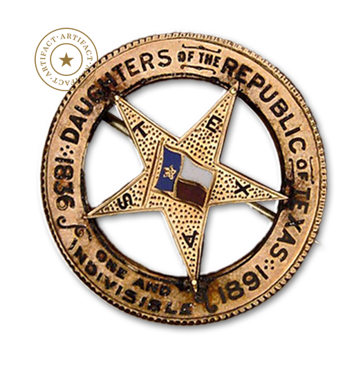 Photograph of an antique insignia pin from the Daughters of the Republic of Texas