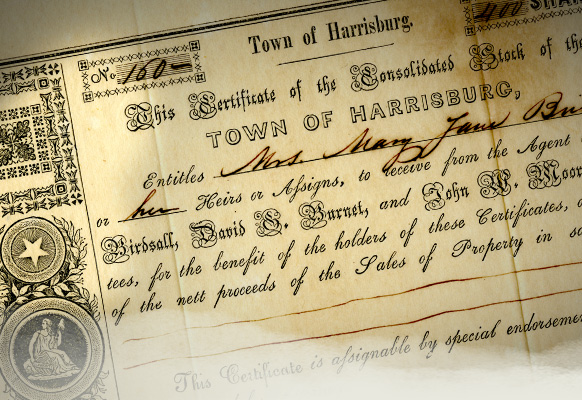 Town of Harrisburg certificate of shares