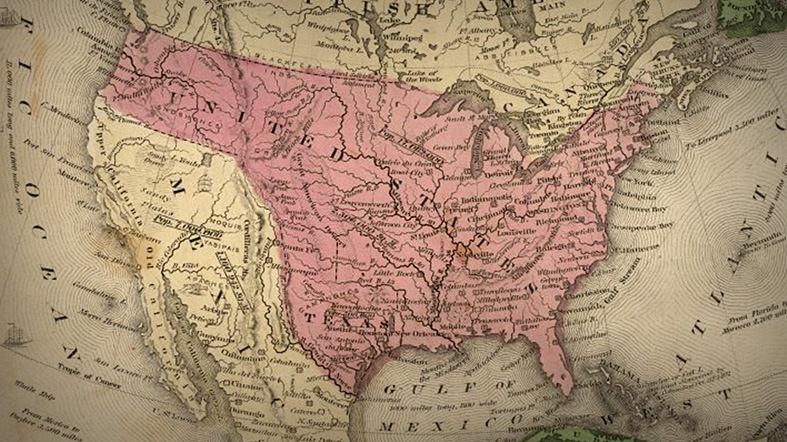 1846 map of the United States showing how Texas opened the way for westward expansion.