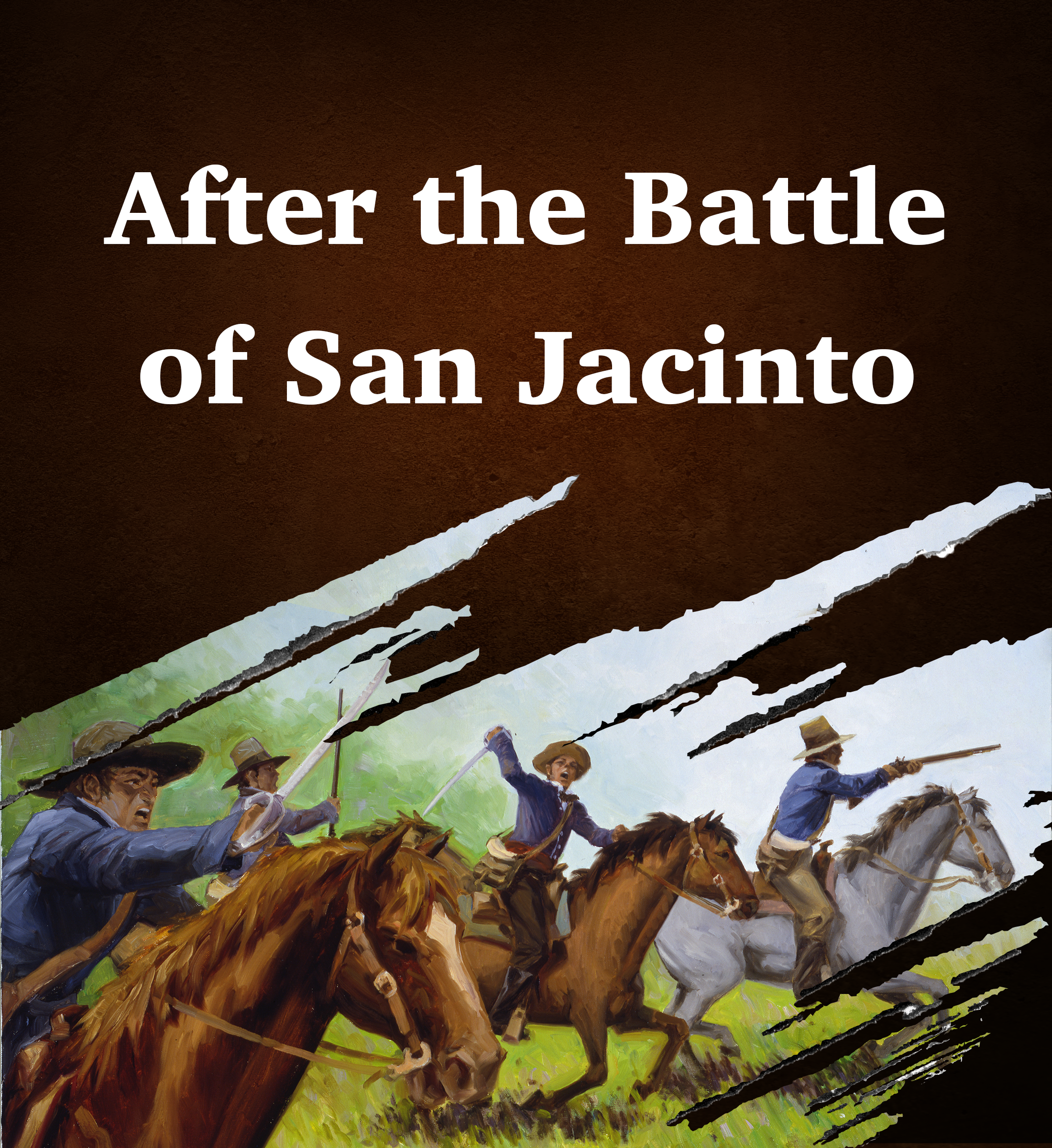 a wash of dark brown reveals a painting of several men on horseback riding to attack.