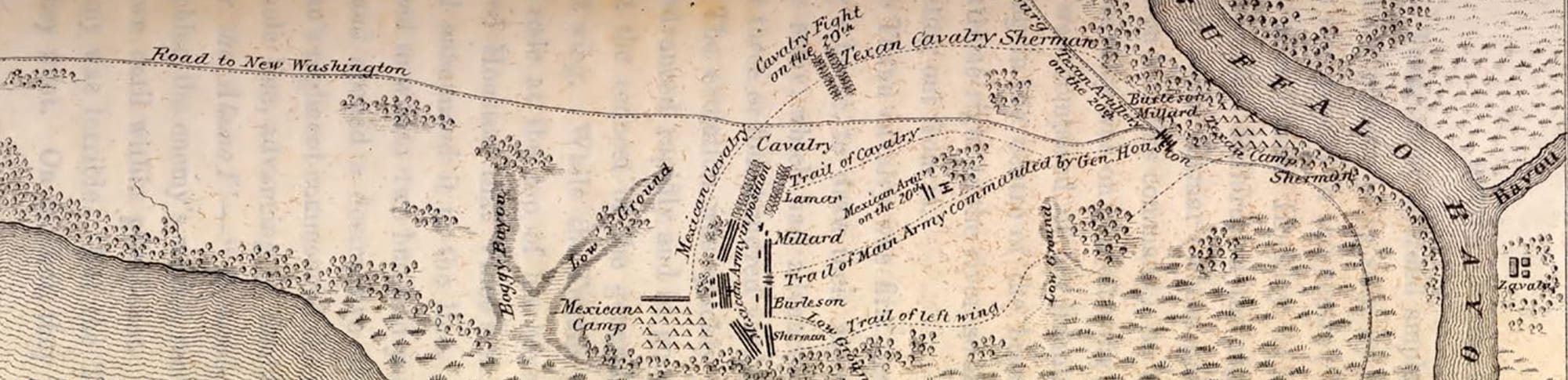 Part of an old map of the San Jacinto area from the Texas Revolution